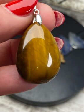 Yellow Tiger's Eye Teardrop Pendant Necklace - Women Jewelry